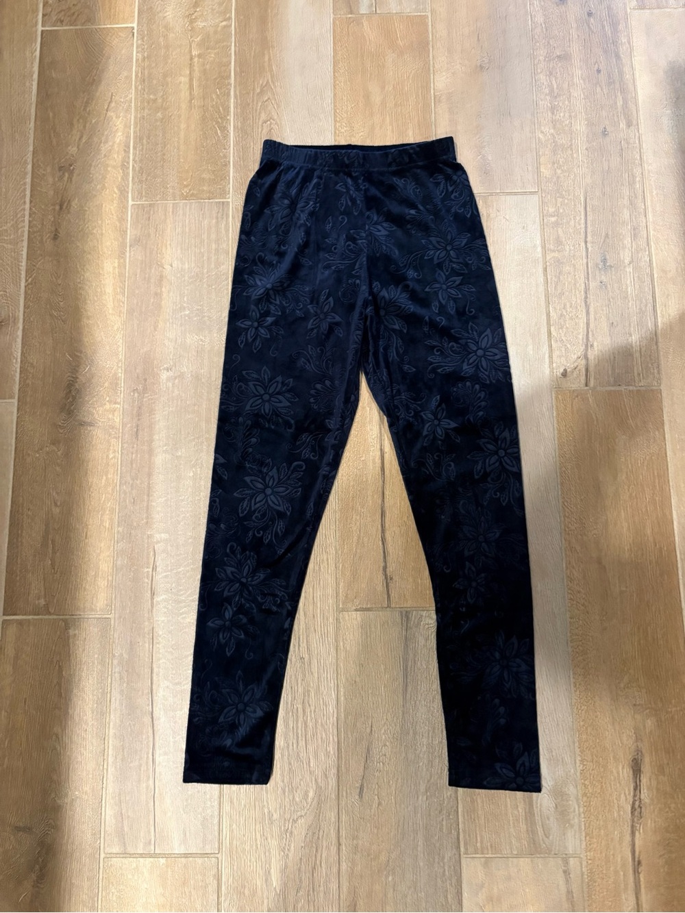 Navy blue velvety Floral Print Leggings